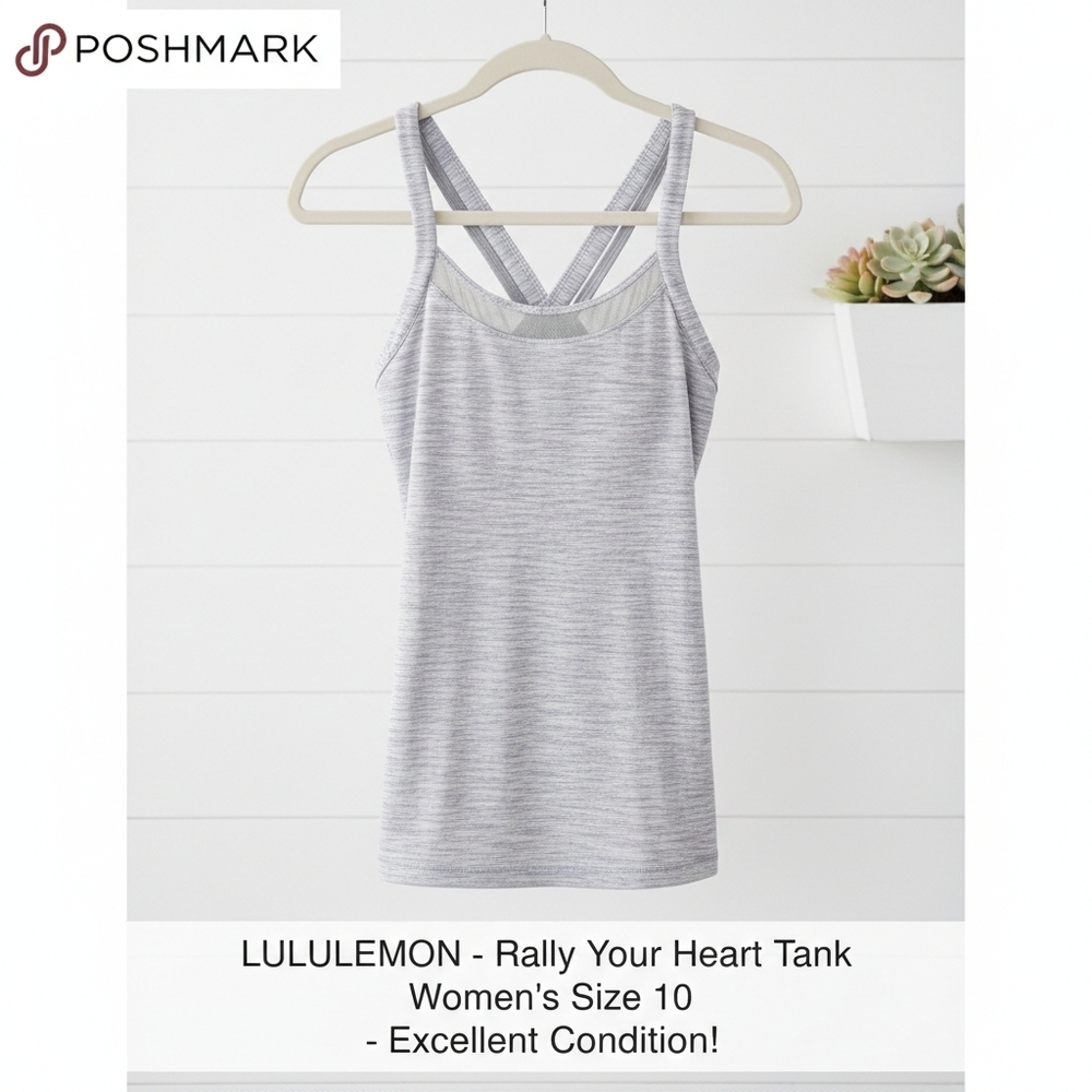 Lululemon Rally Your Heart Tank – Size 10, Light Gray, Excellent condition
